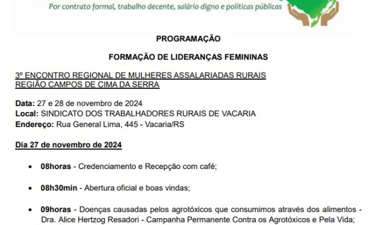 FETAR RS REALIZA 3º ENCONTRO REGIONAL DE MULHERES ASSALARIADAS RURAIS REGIÃO CAMPOS DE CIMA DA SERRA